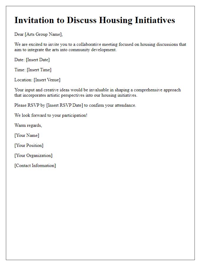 Letter template of invitation to arts group for housing discussions