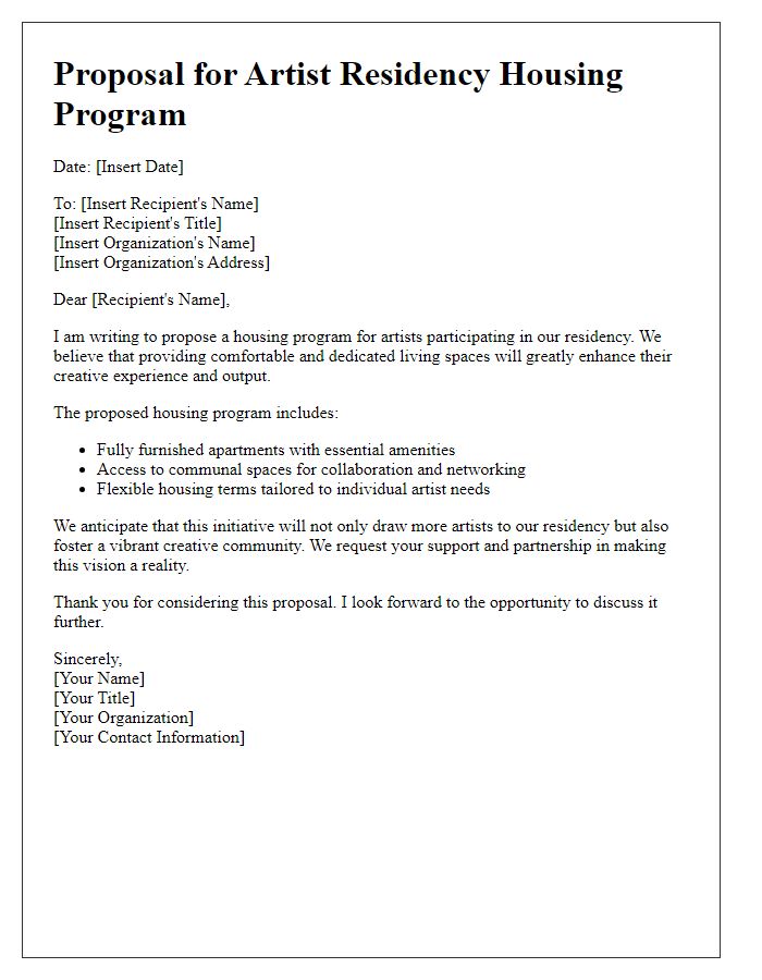 Letter template of proposal for artist residency housing programs