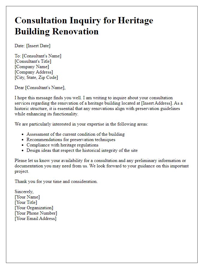 Letter template of consultation inquiry for heritage building renovation