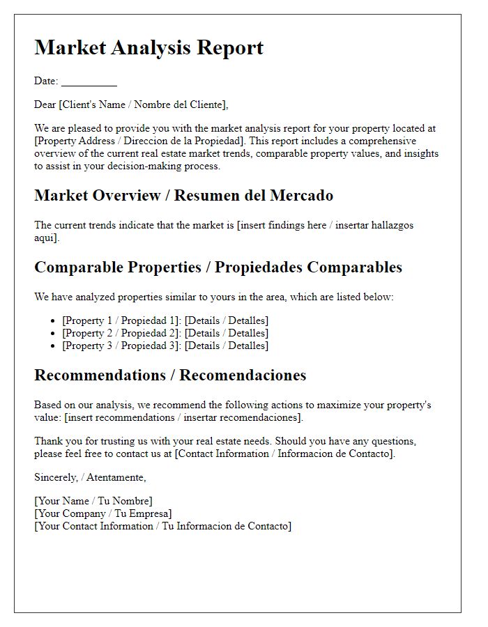 Letter template of bilingual real estate services for market analysis reports