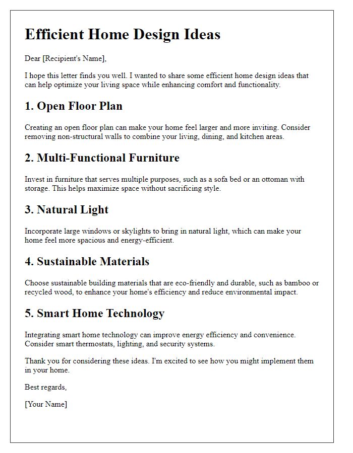 Letter template of efficient home design ideas