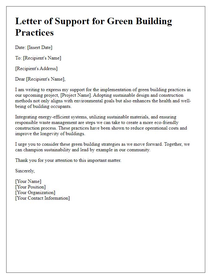 Letter template of green building practices