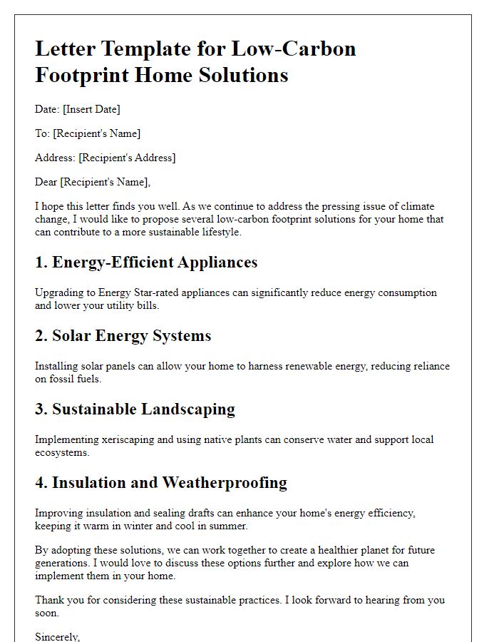 Letter template of low-carbon footprint home solutions