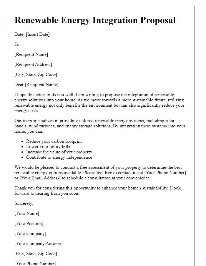 Letter template of renewable energy integration for homes