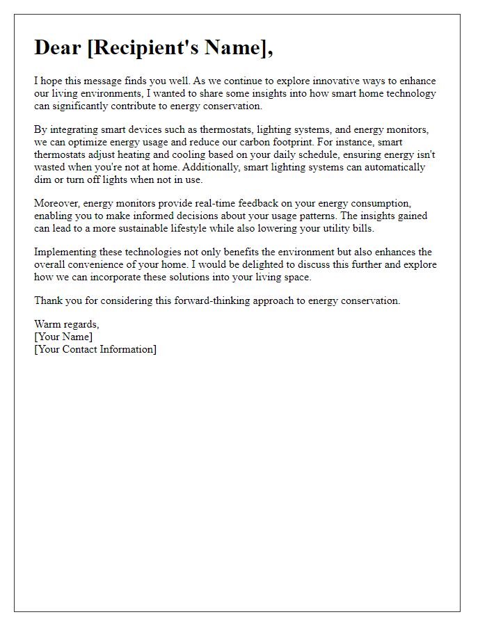 Letter template of smart home technology for energy conservation