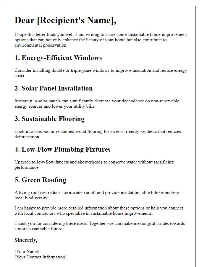 Letter template of sustainable home improvement options