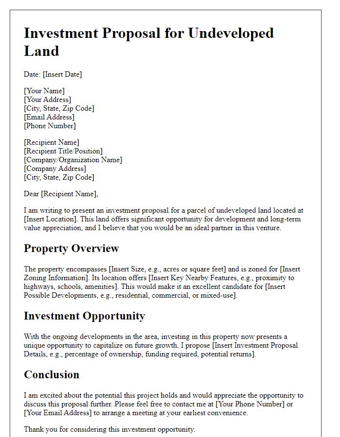 Letter template of investment proposal for undeveloped land