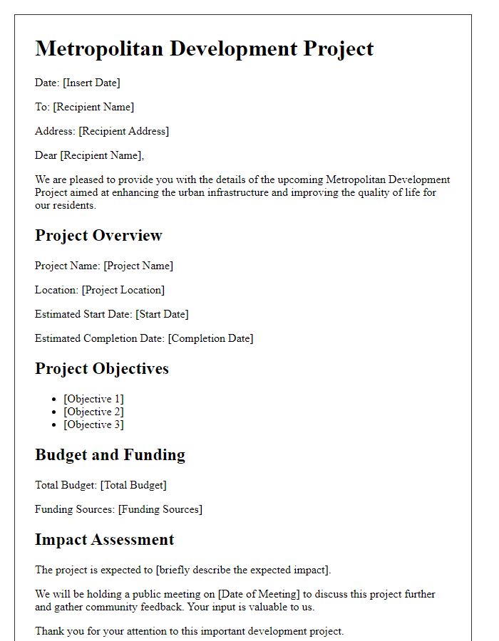 Letter template of metropolitan development project details