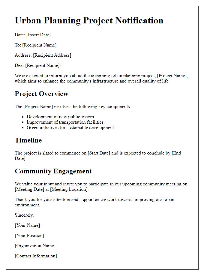 Letter template of urban planning project information