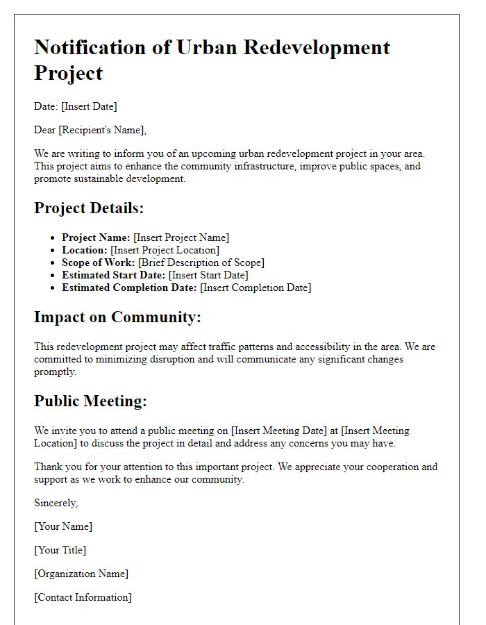 Letter template of urban redevelopment project notification