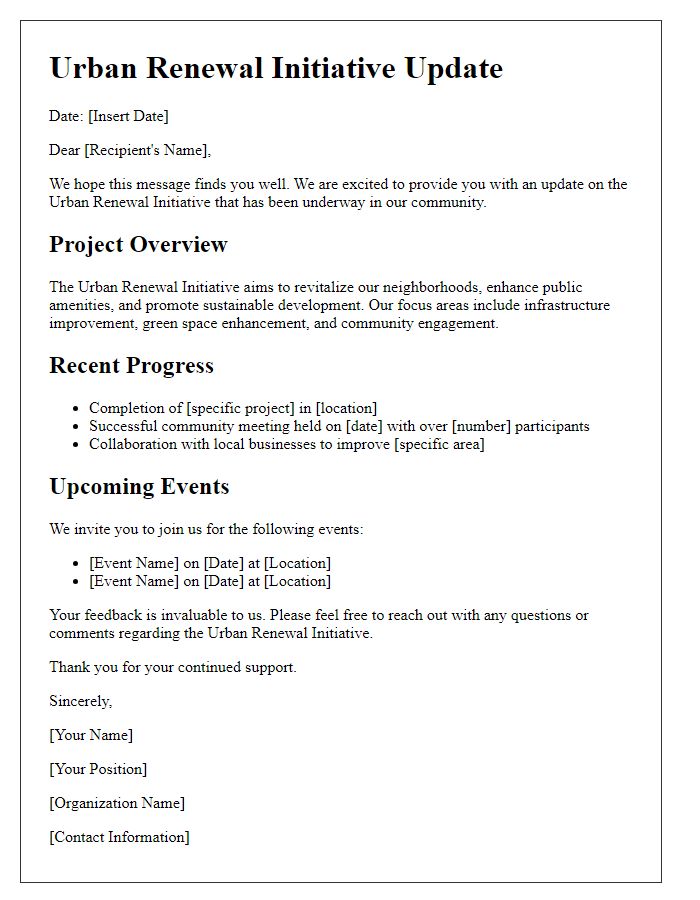 Letter template of urban renewal initiative update