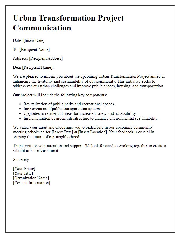 Letter template of urban transformation project communication