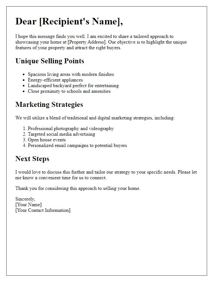 Letter template of tailored home listing approaches