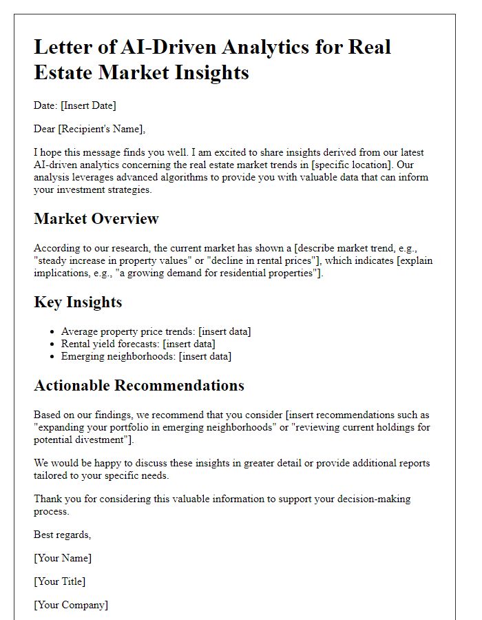 Letter template of AI-driven analytics for real estate market insights.