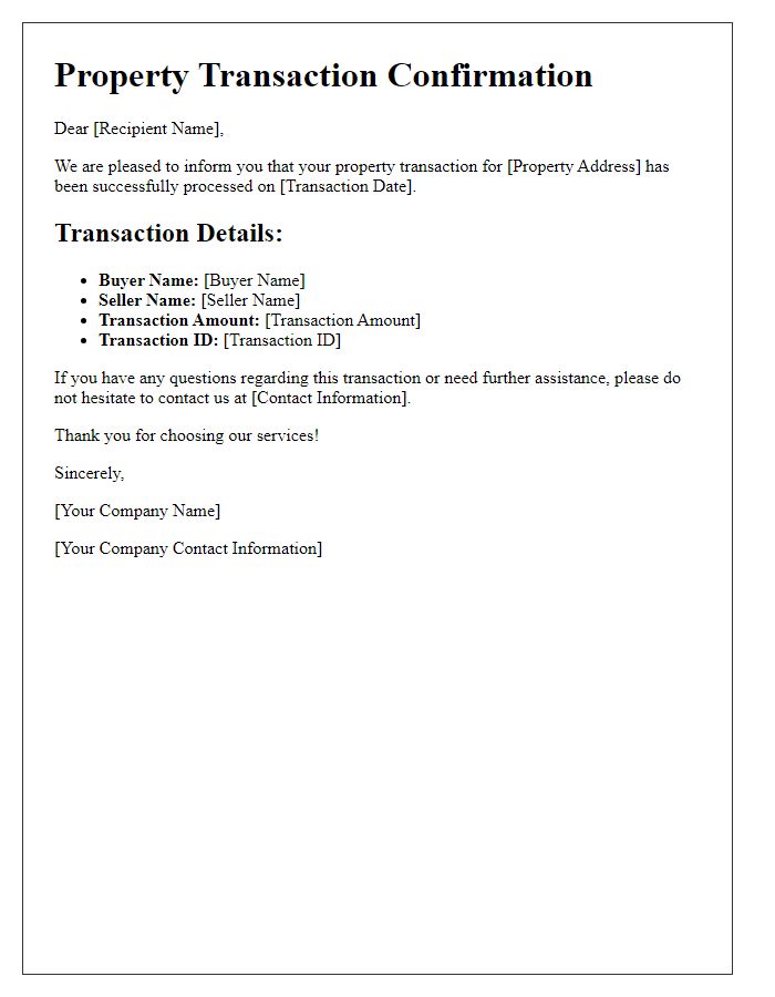 Letter template of automated systems for property transactions.