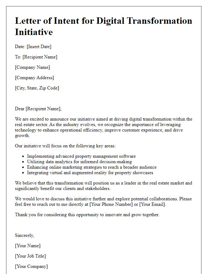 Letter template of digital transformation initiative in the real estate sector.