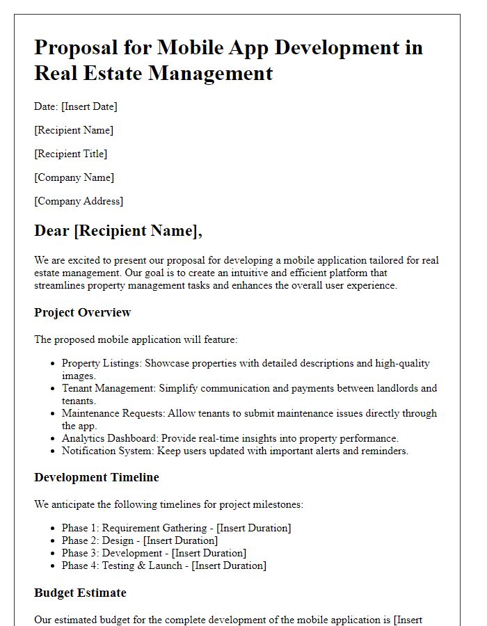 Letter template of mobile app development for real estate management.