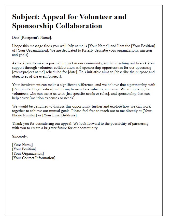 Letter template of appeal for volunteer and sponsorship collaboration