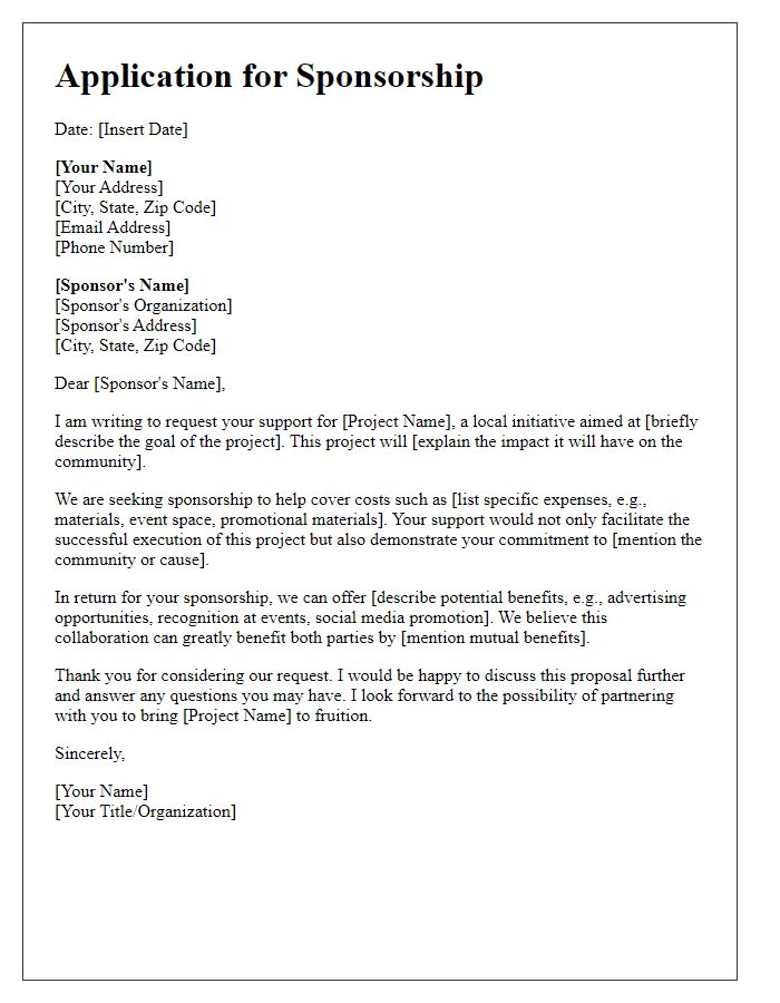 Letter template of application for local project sponsorship