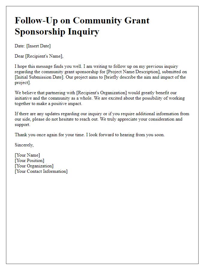 Letter template of follow-up for community grant sponsorship inquiry