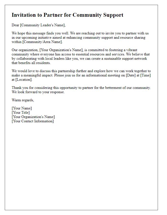 Letter template of invitation for community support partnership