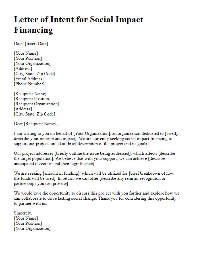 Letter template of pitch for social impact financing