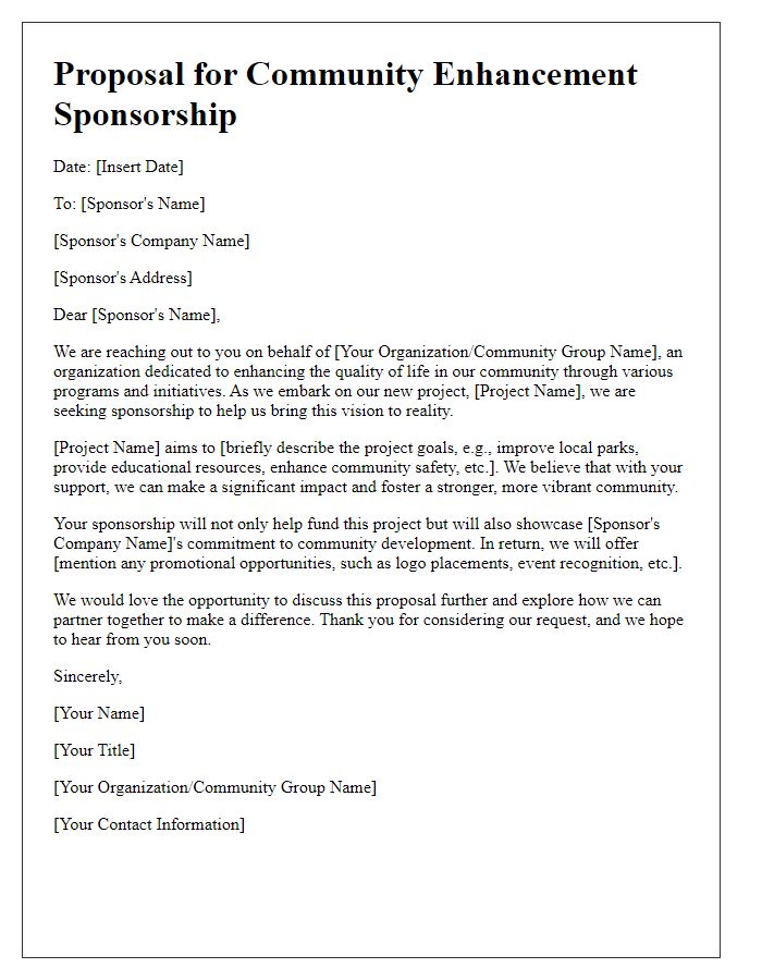 Letter template of proposal for community enhancement sponsorship