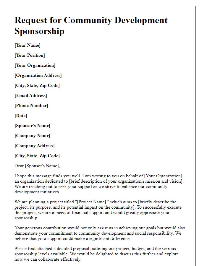 Letter template of request for community development sponsorship