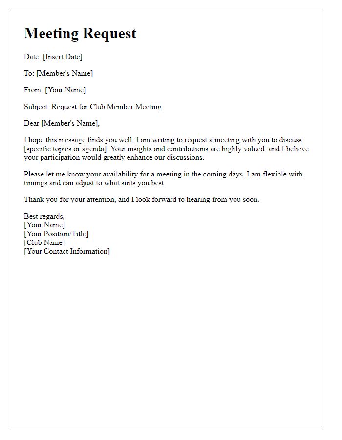 Letter template of club member meeting request