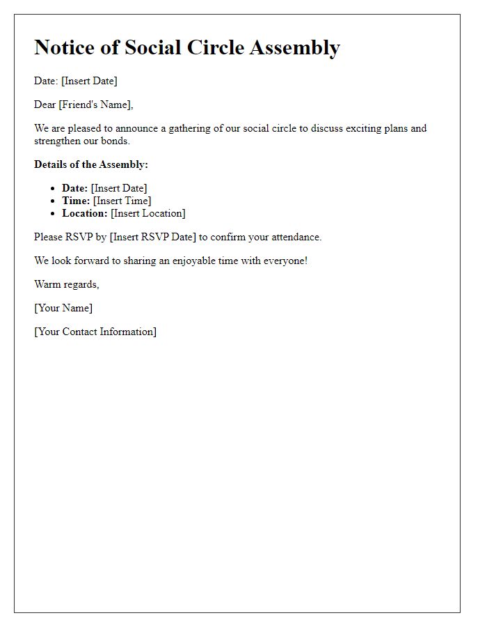 Letter template of social circle assembly notice