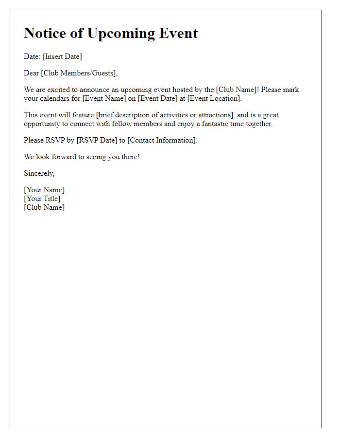 Letter template of social club event notice