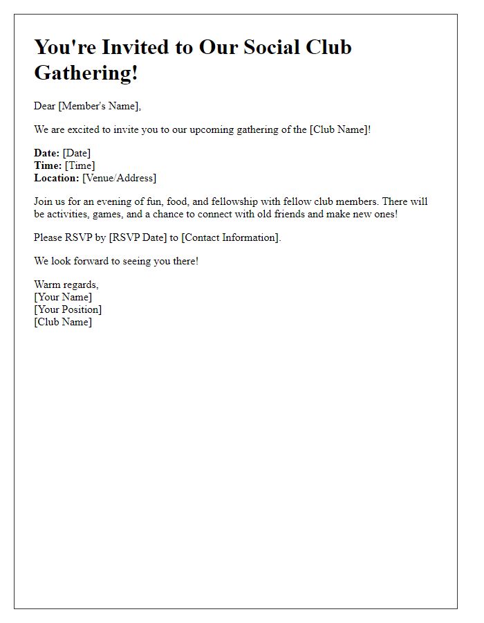 Letter template of social club gathering invitation