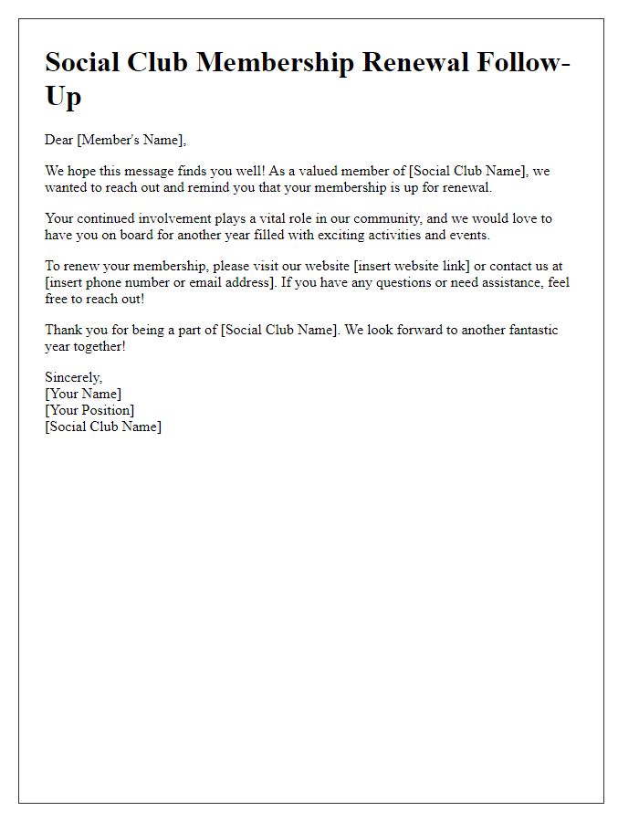 Letter template of social club membership renewal follow-up