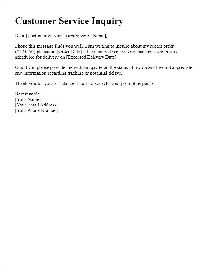 Letter template of e-commerce customer service inquiry