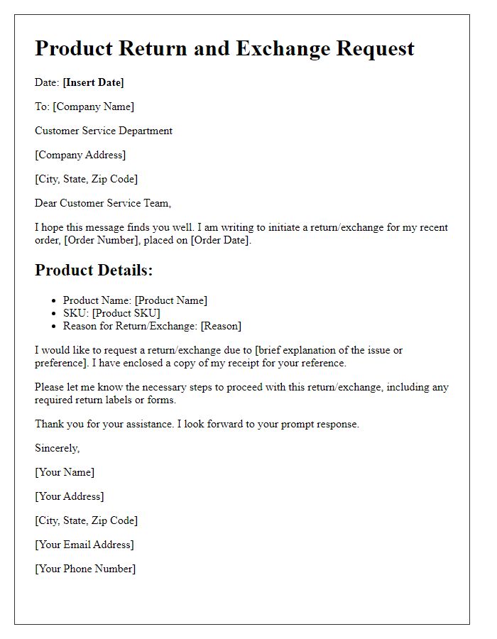 Letter template of e-commerce product return and exchange