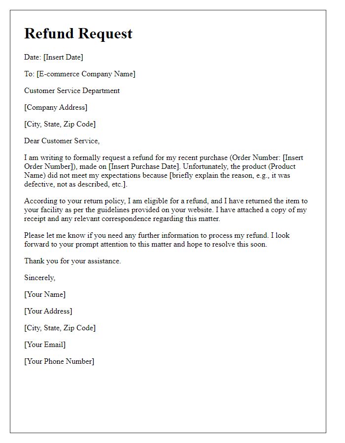 Letter template of e-commerce refund request