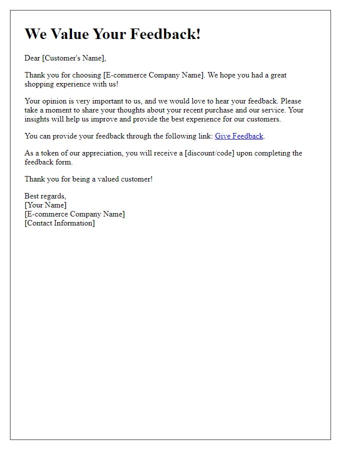 Letter template of e-commerce service feedback request