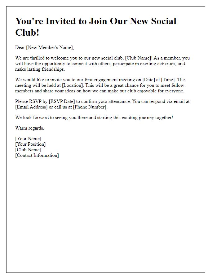 Letter template of Invitation to Engage for New Social Club Members