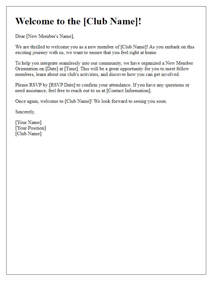 Letter template of New Member Integration for Social Club