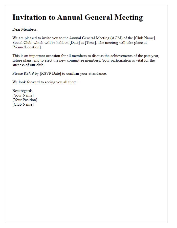 Letter template of invitation to social club's AGM for all members