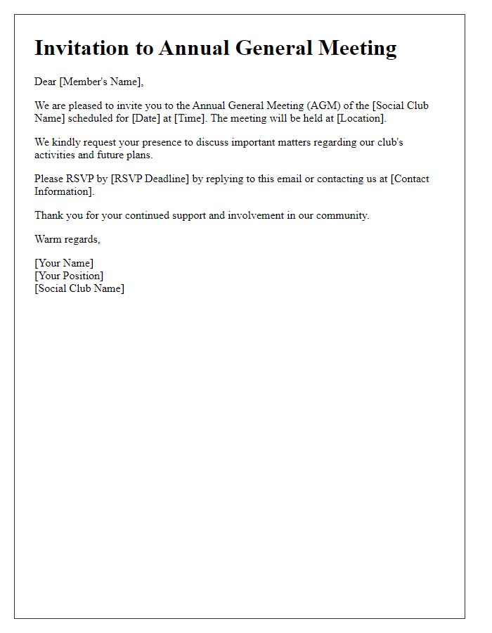 Letter template of RSVP request for social club Annual General Meeting