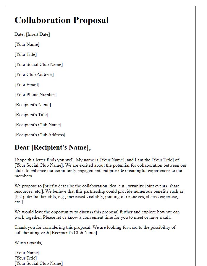 Letter template of a social club collaboration proposal