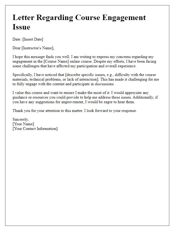 Letter template of online course engagement issue