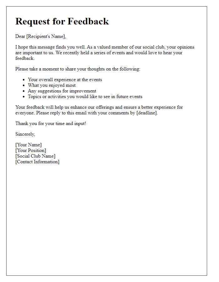 Letter template of Request for Feedback on Social Club Events