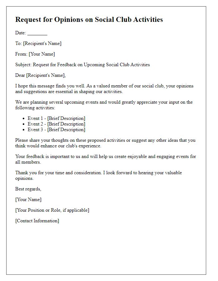 Letter template of Request for Opinions on Social Club Activities