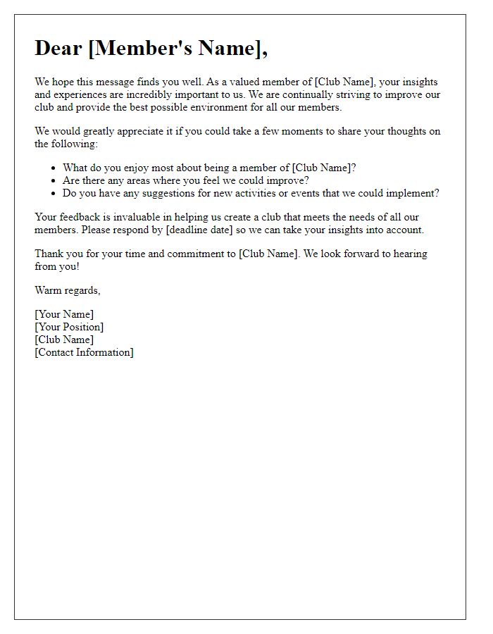 Letter template of Seeking Member Insights for Club Improvement