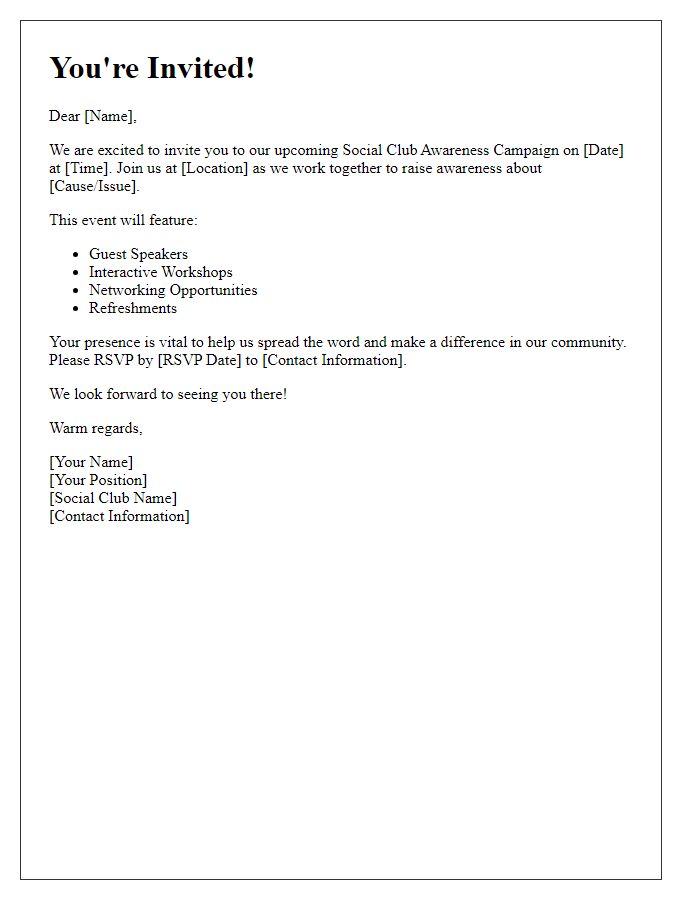 Letter template of social club awareness campaign invitation