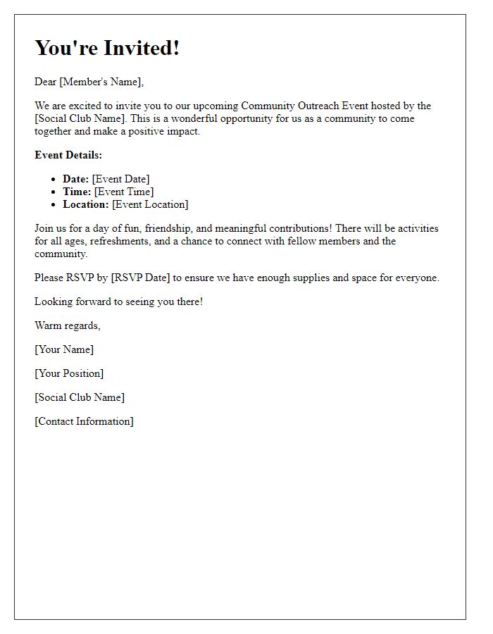 Letter template of social club community outreach event invitation