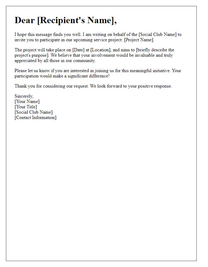 Letter template of social club service project participation request