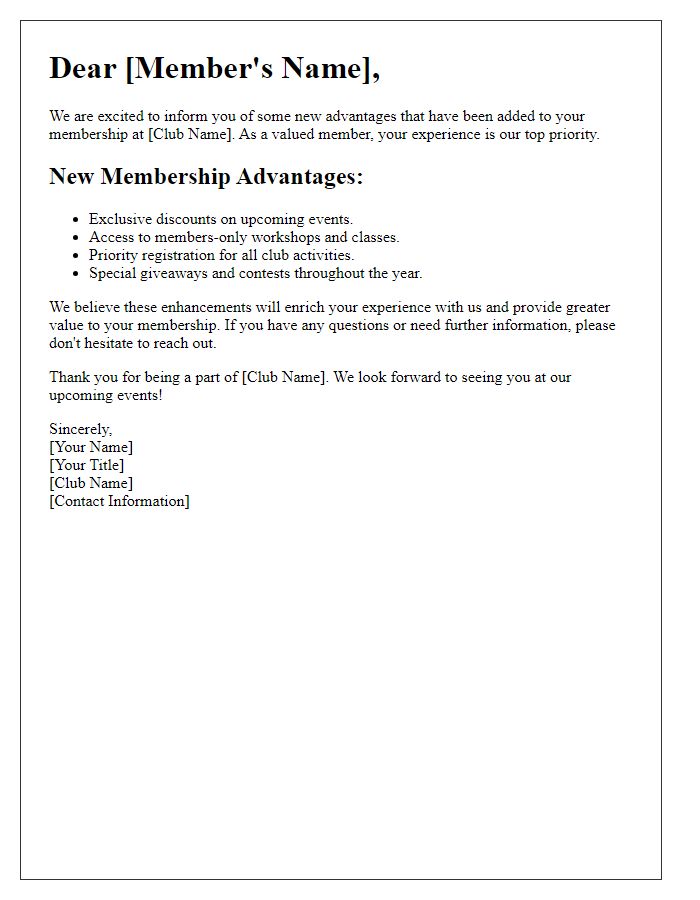 Letter template of social club membership advantage update